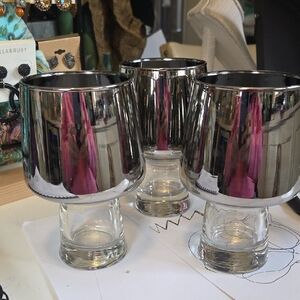 Mid CENTURY MCM Set of 6 Silver Reflective Glasses Drinking Barware MOD